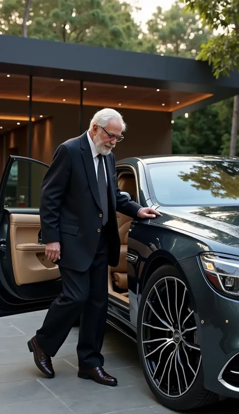 An old man getting into a luxury car video 