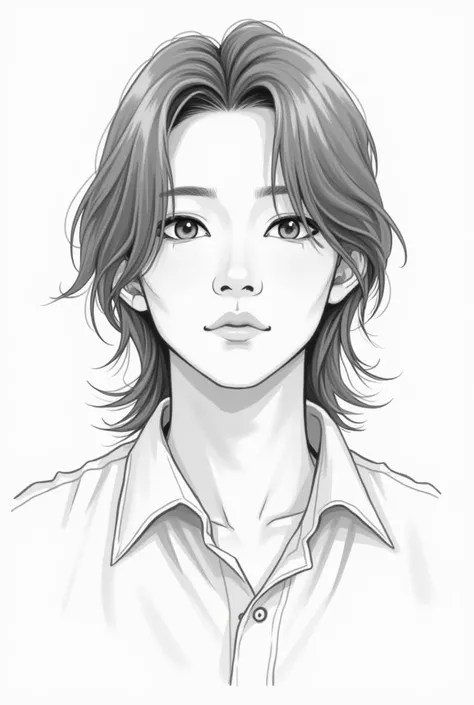 , a man with long hair and a shirt, 🤤  Young Man Portrait , loose  pencil sketch , boy sketch,  realistic sketch ,  traditional drawing style, solo portrait 🎨🖌️,  black and white sketch ,  drawing of cute  , a  pencil sketch , Simple drawings, Sketch , Str...