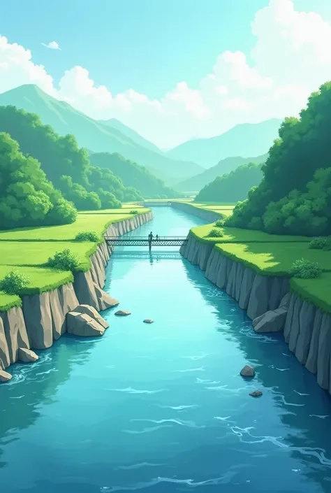 By the river, showing irrigation channel thats been created Anime drawing simple 