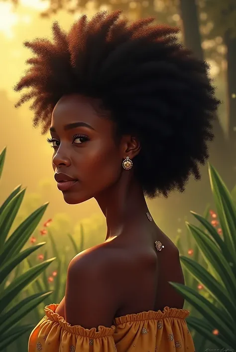 Une femme africaine magnifique avec les cheveux naturels et mince