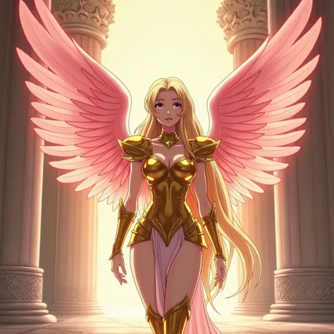  In the magnificent Temple of Aphrodite ,  where columns carved with floral details and statues of incomparable beauty adorn the environment ,  a divine presence prevails .

The Goddess Aphrodite,  supreme symbol of beauty and desire ,  wears a gold armor ...