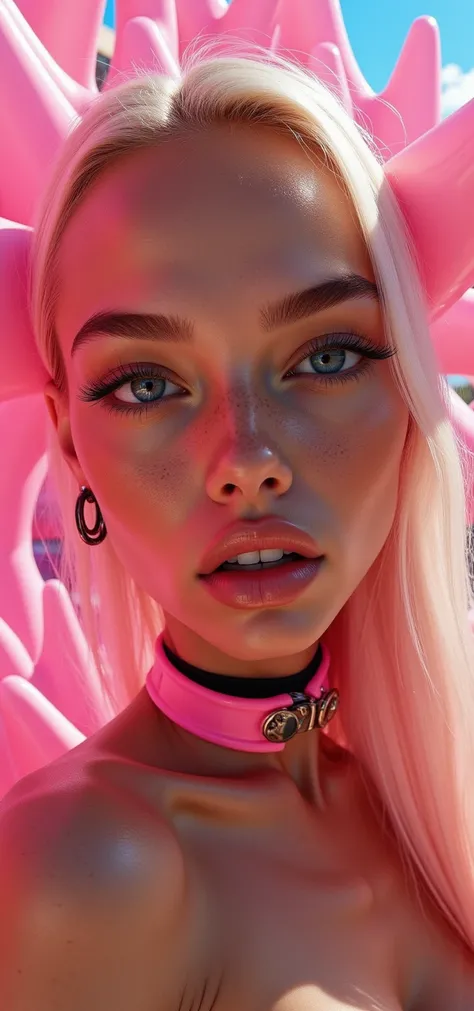 ((beautiful western model:1.8)),(photorealism: 1.4),( hot girl brown skin),(complex and realistic skin texture:1.4),face view,close face side view,closeup face view,18years old,insane extremely long hairs,futuristic blond hairs,cyberpunk,very skinny, naked...