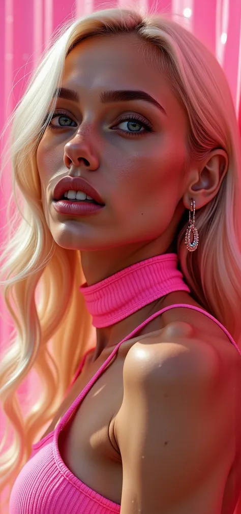 ((beautiful western model:1.8)),(photorealism: 1.4),( hot girl brown skin),(complex and realistic skin texture:1.4),face view,close face side view,closeup face view,18years old,insane extremely long hairs,futuristic blond hairs,cyberpunk,very skinny, naked...