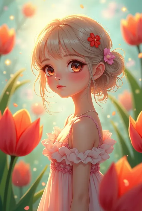 Make a tulip flower anime girl