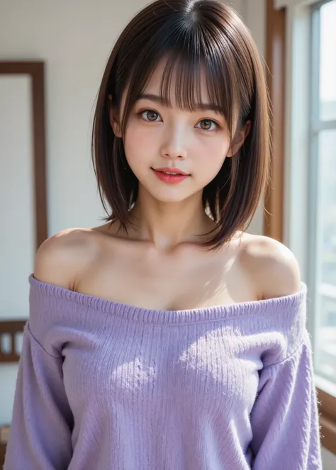 （ full body photo）,  top quality, shape,  very detailed, finely,  high resolution, 8k wallpaper, 完璧なダイナミックな構shape,  Beautiful Delicate Eyes, Tokyo Trends冬ファッション,Tokyo Trends＆Randomly introduce cute brown pixie cut hair ,  small breasts,  natural color lips...