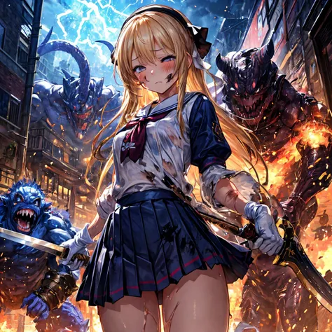 少女のwhole bodyが見える,   (女の子は monstersに囲まれる    ,  monstersが女の子をリンチします  、    the girl has a distressed expression   、少女と  monstersの戦い ,   monsters catch the girl and lift her up,   monstersに噛まれる女の子:1.4)  ,     the girl has a look of fear    、,  the girl is cry...