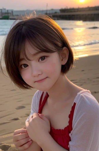      red cheeks    、shy、 The light goes out 、       sandy beach、      Baby bottles are available   、 cute、         short hair   、20 years old、Round face、smile、    Her breasts are big   、                   beautiful eyes    、 angry face、Touching hair with h...