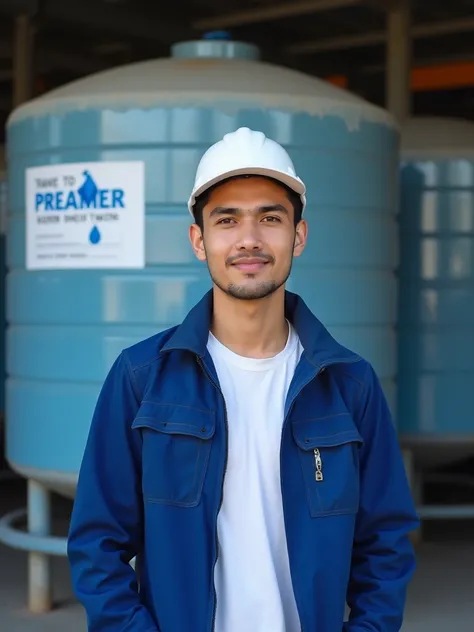 Real image of a working young man ,Thai people aged 21-25 years without beard ,Height 175 cm.,There is cleanliness in the face., thin but handsome with dark eyes ,DARK SHARP EYEBROWS,Healthy skin,  short hair, black skinhead, and standing at the water filt...