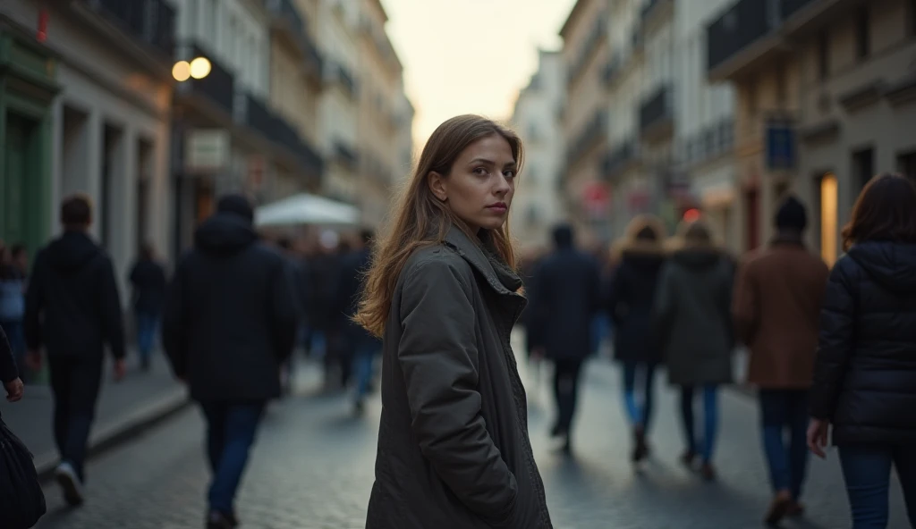 Scène 1 : La solitude au milieu de la foule

Image 1 : Une personne debout, immobile, au milieu d’une rue bondée. La foule est floue autour d’elle, illustrant son isolement malgré la présence des autres.

Image 2 : Gros plan sur son visage, regard perdu, e...