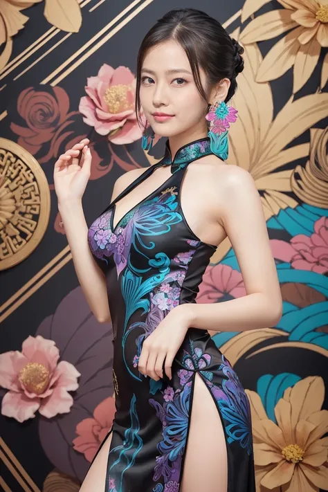  Official Art,  beautiful and aesthetic :1.2), ( 1 girl:1.3),  extremely detailed,( fractal art:1.1),( colorful:1.1)(flower:1.3), best details,( Zentangle:1.2), ( Dynamic Poses ), ( abstract background:1.3), (chinese dress:1.2), (  shiny skin), (Many color...