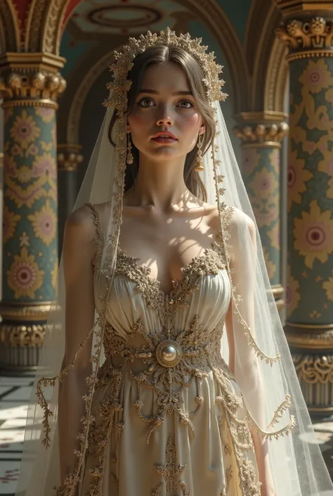 I want the veiled girl to wear princess clothes and the background image to be in a palace