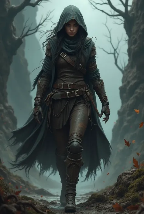 Realistic dark fantasy female rogue