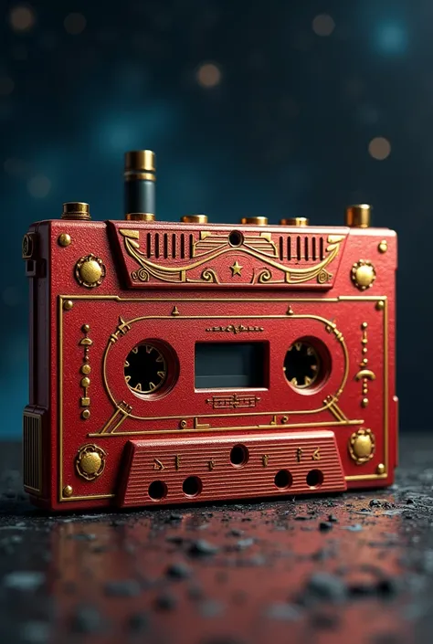 Cassette Player, Red and Gold Color, Astronomy Pattern