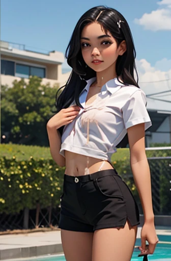 Mexican Girl, 25 years, abs, long black hair, small shirt, school, hot legs ,((( cum in chest )))
