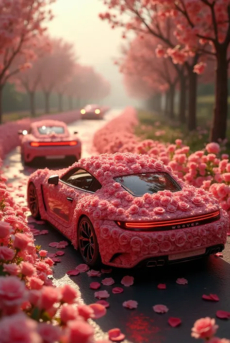 Cars wrapped in roses carried the Holy Quran in a very wonderful place 