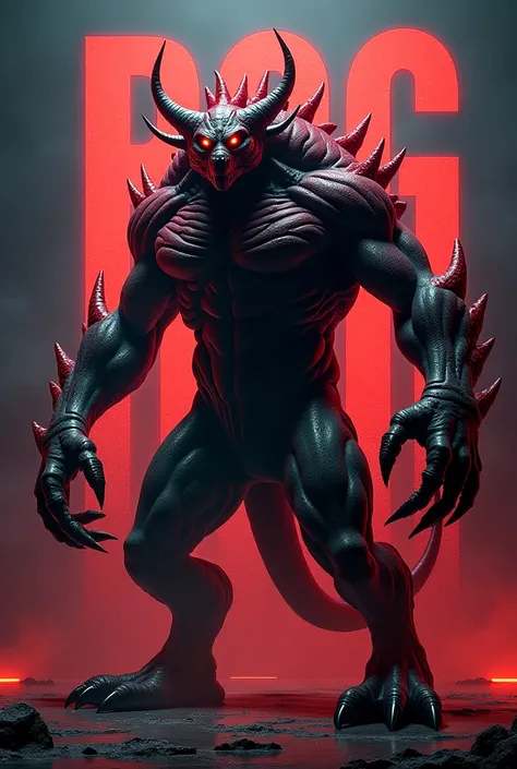 A red and black monster with the word RCG behind it