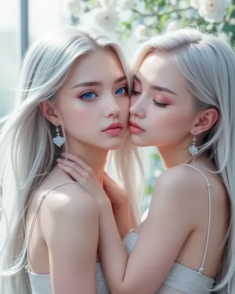 Young, identical twin sisters, passionate kissing, beautiful, Babyface, 