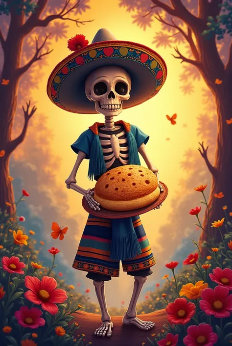 Disney-style movie cover with a skeleton holding an arepa with the name LAAREPA