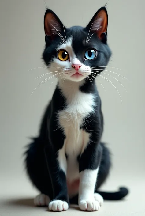 Adult cat, checkered,  black and white, different eyes , different ears