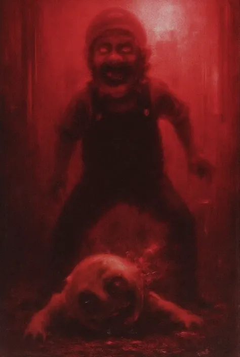 grainy, sepia, eerie environment, slightly reddish tint. (Mario beats up SpongeBob). Laurie Lipton style. Joshua Hoffin. Dariusz Zawadsky. Tetsuya Ishida. Zdzislaw Beksinski. Patrizia Piccinini. Mark Powell. Sven 37.
