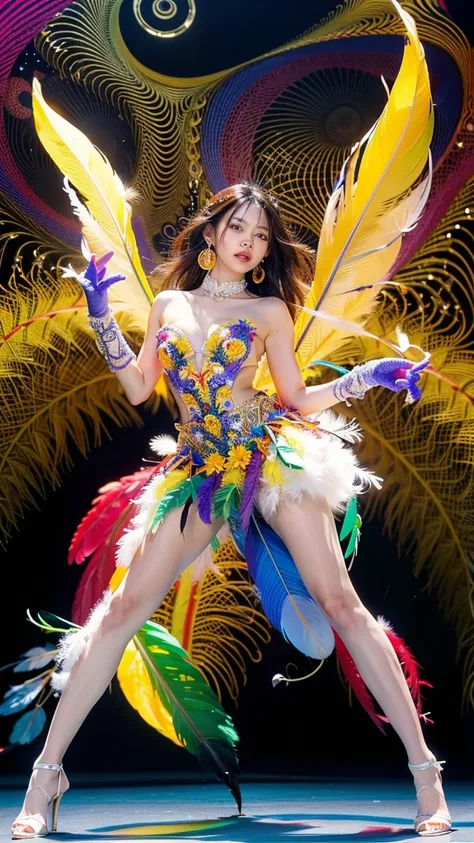 Full-body, standing, masterpiece, high quality, finest quality, formal art, beautiful and elegant:1.2, (1 woman:1.3), extremely detailed, (fractal art:1.1), (vibrant colors:1.1), (flowers:1.3), highest detail, (bright zentangle colors:1.2), (dynamic pose),...