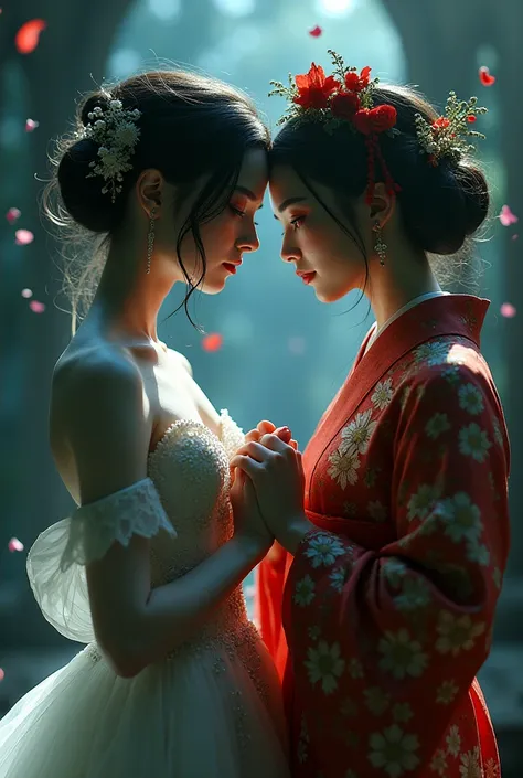 Lesbian wedding of 1 vampire bride and 1 Japanese bride 
