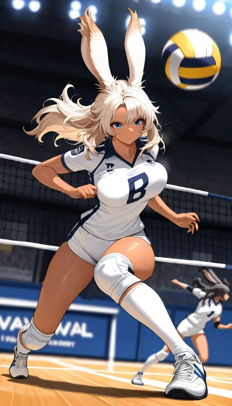 ((((  Masterpiece)))), ((((  TOP QUALITY)))),   high resolution,fine grain,  detailed face,   depiction of a face expressed in great detail,  Detailed Eyes 、Detailed faces、Hair drawn down to the smallest detail 、Sparkling Skin、sweat、viera, volleyball playe...