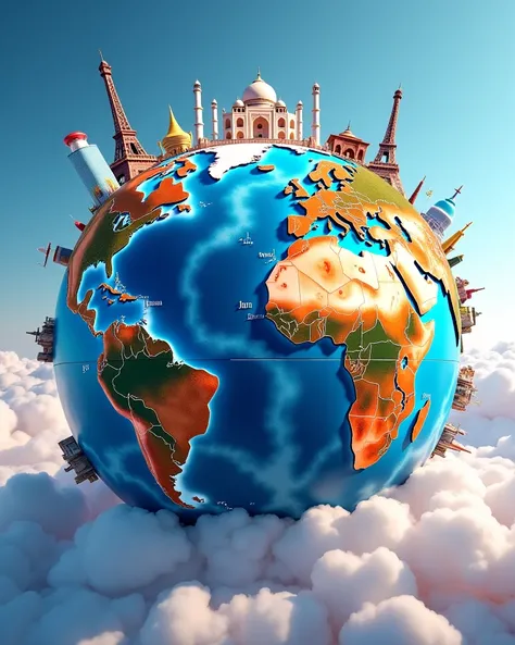 Create an image of a globe highlighting sights around the world 