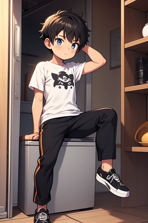 Wero male anime character wearing a Mexican hat, black hair, a Mexican t-shirt, black pants, black shoes without a beard. 