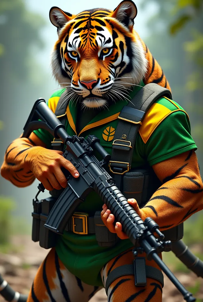 Tiger in Brazilian uniform armed