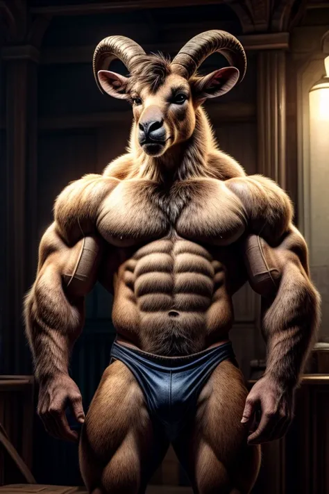 Pyrenean Ibex With a human body, muscular and strong, Pyrenean Ibex with human skin, humanoid