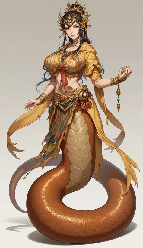 Snake Woman.a female character with a serpent-like lower body.Her upper body is human, but her lower body is serpent-like.
