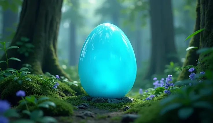 glowing bluish egg, forest background, 3D Pixar Animation Style."