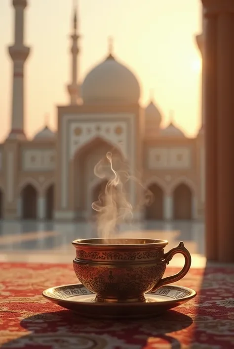 I want a picture of a cup of tea in Karbala in the shrine of Sayidna Hussein