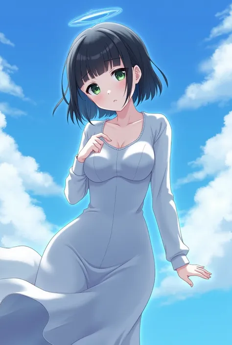 score_9, score_8_up, score_7_up, flying in sky, clouds around, front view, lovely looking, eye contact, looking in shot, blush, heart pupils, half shut eyes, biting lip, ahegao;
pale white skin, glowing blue outline, glowing aura, hourglass figure, big bre...