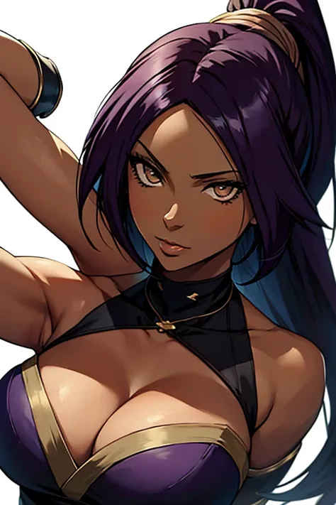 Yoruichi Shihouin, masterpiece), (portrait), medium breasts (aesthetics), A 32-year-old woman , romantic lighting that enhances her feminine features.