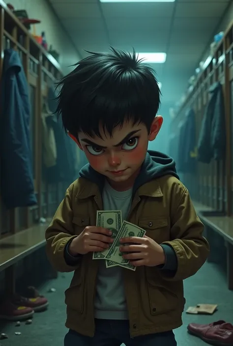 black boy Karen with a mono-eyebrow steals money in the locker room from his jacket