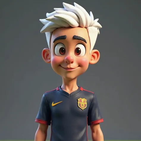  Cartoon character of a soccer player with white hair dark blue uniform,  animated character,  full body , stylized character,  rendering animation style , 3D stylized,  Rendered by Arnold Maya, Stylized 3D render, toon render keyshot,  3D character,  3D c...