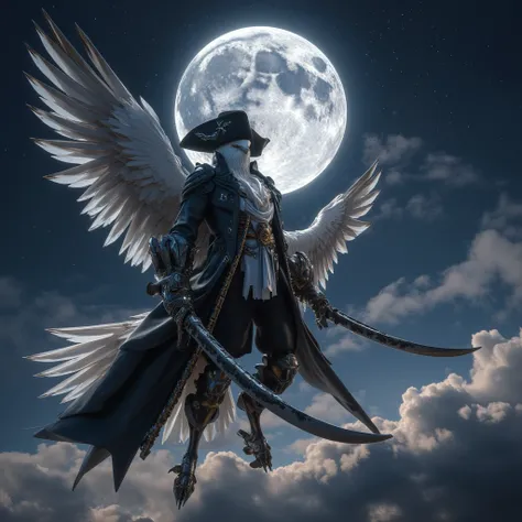 Pirate seagull flying to the moon