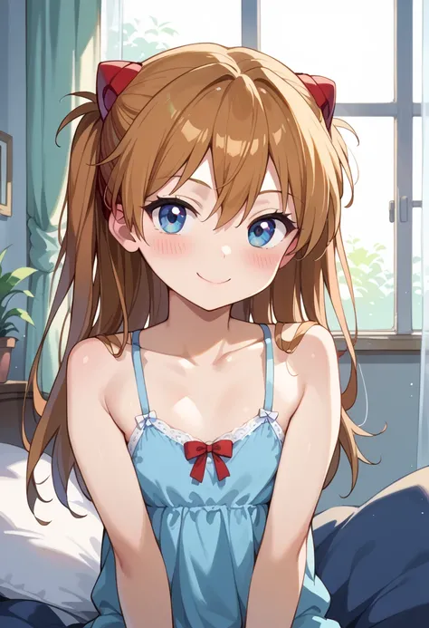 (( top quality)), (( Masterpiece)), (be familiar with),  perfect face,  indoor, bedroom,  watching viewers,
One woman,  Soryu Asuka Langley,
開いた口,  ecstatic expression, blush, smile,
 small tits,  flat chest, Young girl,  lori,  s,  girl,
 long hair,  two ...