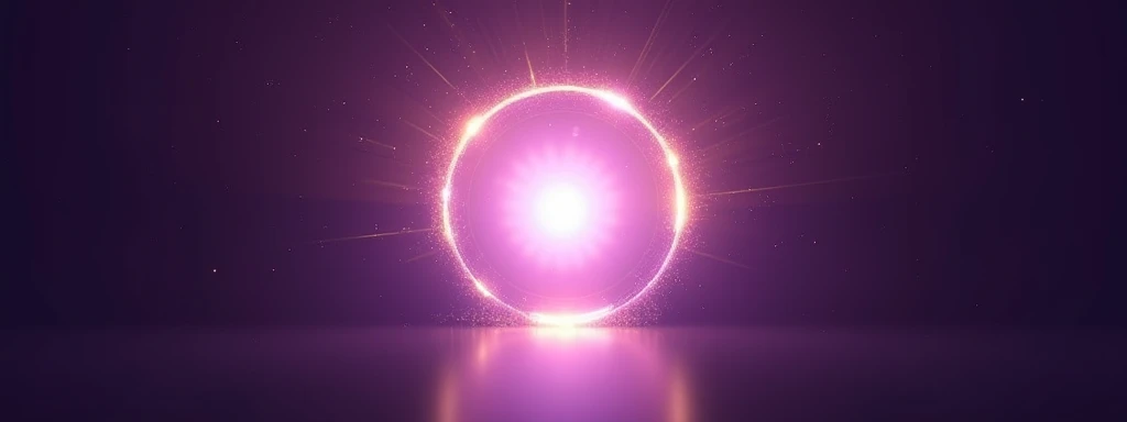 Bottom:

 A soft gradient of dark purple  (below)  for light purple  (on top),  with a slight glow in the center .

Central Element:

 A bright circle  ( in lighter purple and gold ) in the middle,  representing a portal energy focus .

 Rays of light comi...