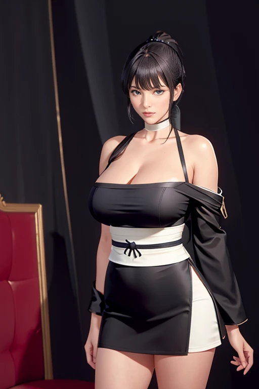 （（（perfect figure，figure，Alone，（（（black robes, sash, hakama skirt）））， （（（What are you doing?, folded ponytail, ））），((masterpiece)),high resolution, ((Best quality at best))，masterpiece，quality，Best quality，（（（ Exquisite facial features，Looking at the audie...