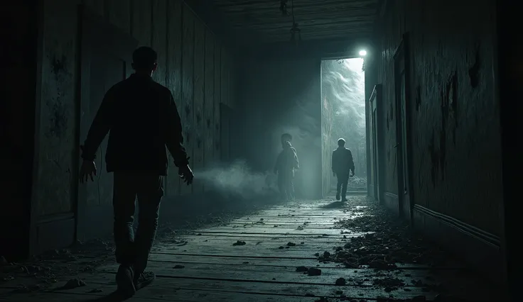 Inside Black Hollow Manor, the atmosphere is suffocating. The wooden floors are warped, covered in dust and cobwebs. The walls are cracked, the wallpaper peeling. A single dim flashlight beam cuts through the darkness, revealing broken furniture and eerie ...