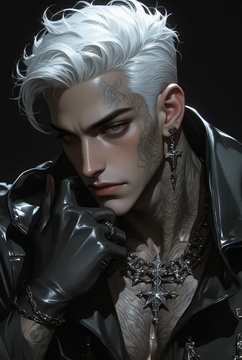 Masterpiece, best quality, realistic, One man, mature face, Young, serius look, xxxtentacion, taken in the early 2020s, man is with black skin, white - blond hair, white fur and dark skin, blonde guy, intense white hair, white haired, cloud-like white hair...