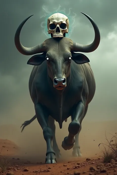 A skull riding a bull 