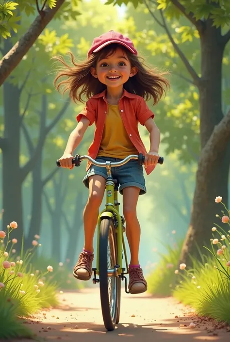 A girl riding a bike 