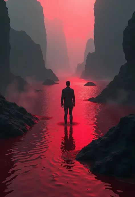 Man standing on a blood lake