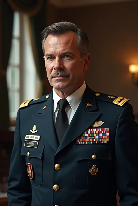 Handsome 51-year-old man with brown hair and in uniform