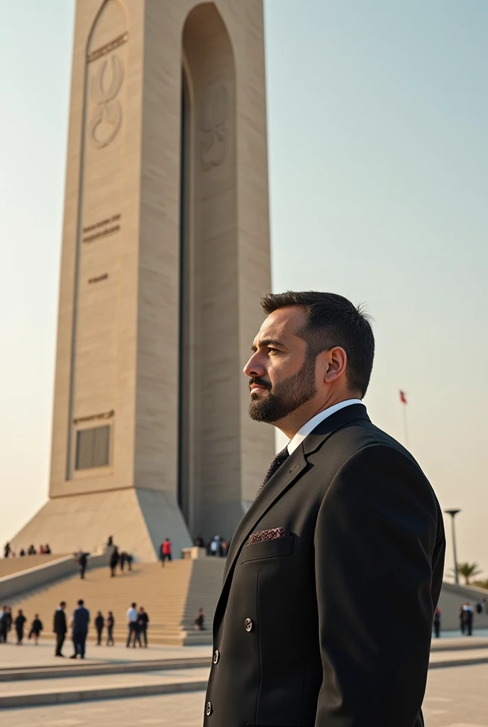 A picture of Abu Baqer al-Saadi at a martyr monument in Baghdad
