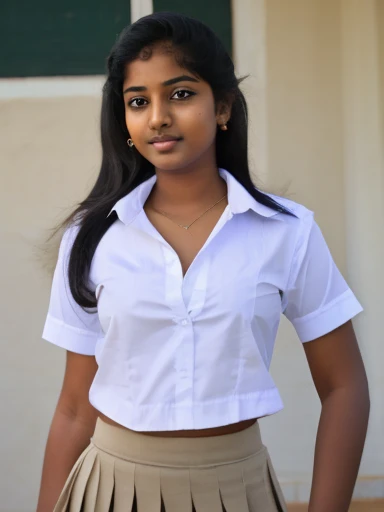 South Indian teen  dusky school girl in school shirt and extremely short white skirt